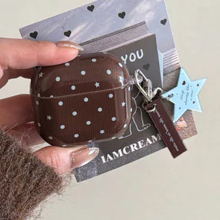 เกาหลีน่ารักสีน้ําตาลสีฟ้า Polka Dot หูฟังสําหรับ Apple Airpods Pro 2 3 4 ฝาครอบ Star จี้สําหรับ Airpod Pro3 ชุดหูฟัง Funda
