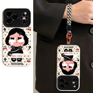 น่ารัก BlackCrybaby เคสโทรศัพท์ TPU การ์ตูนพร้อมเชือกเส้นเล็กสําหรับ iPhone 17/16/15/14/13/12/11 | ฝาครอบป้องกันสุนทรียศาสตร์กันฝุ่นกันกระแทก