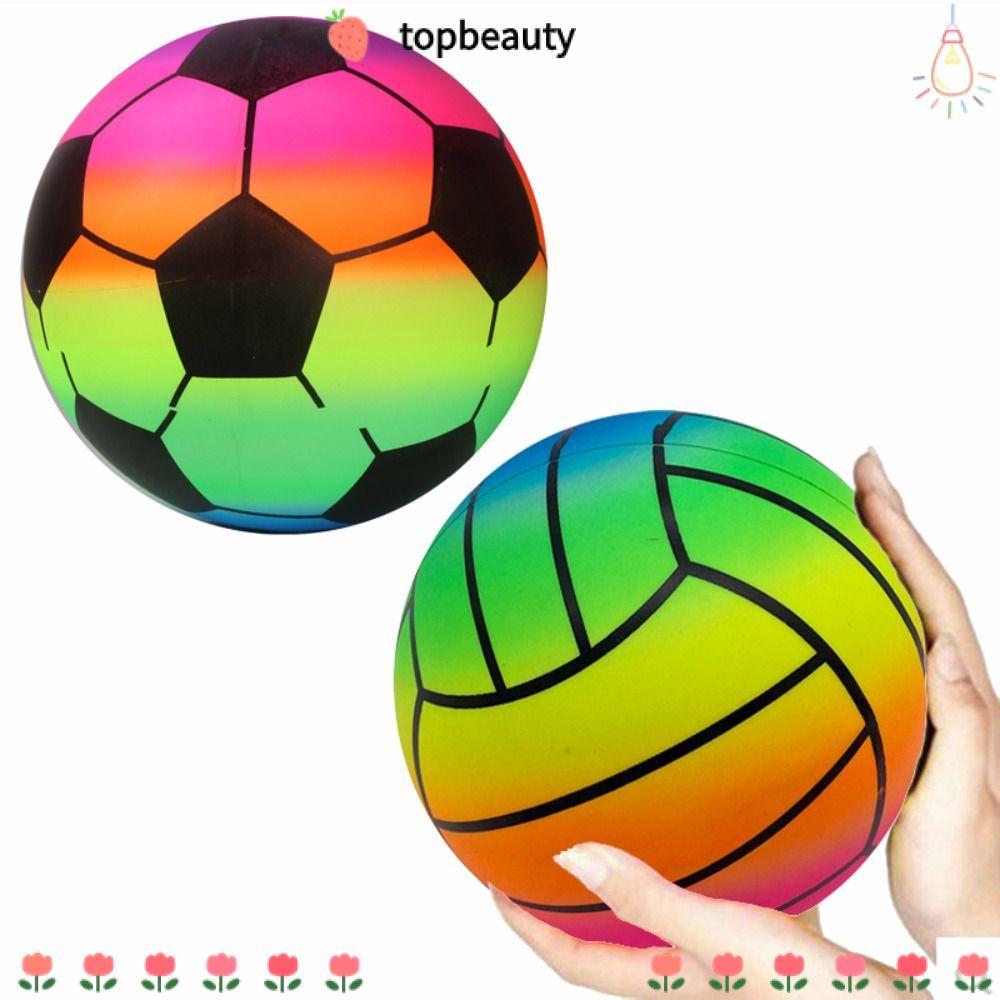 Topbeauty ลูกบอลชายหาดเป่าลม, 22 ซม. PVC Rainbow Beach Ball, ทนทานหนา Giant Beach Football Kids