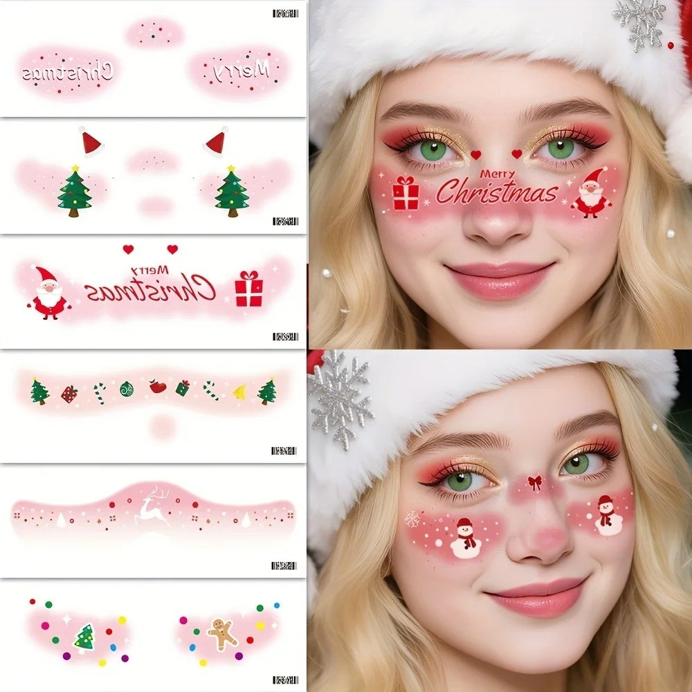 1/3 ชิ้น Christmas Eye รอยสักชั่วคราว - กันน้ํา Freckle Face สติกเกอร์ - น่ารัก Santa Snowman ปลอม Tattoo - สําหรับเทศกาลวันหยุดแต่งหน้า Party