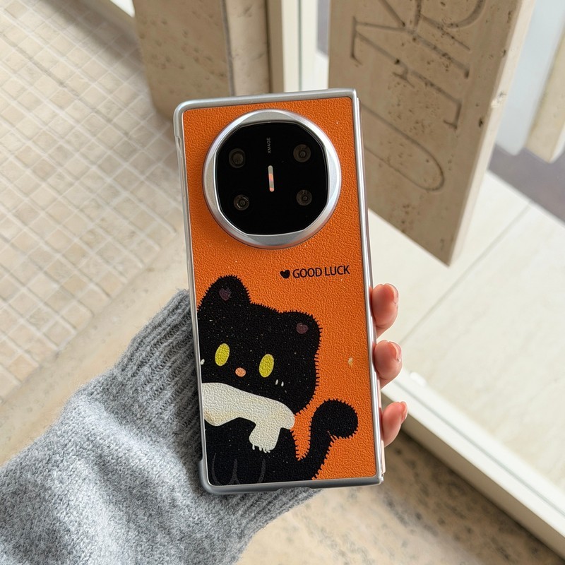 สําหรับ Huawei Mate X3 X5 X6 กรณีการ์ตูนน่ารักแมวสีส้ม PC Hard Flip ฝาครอบโทรศัพท์ปลอกสําหรับ Huawei Mate X6 X 5 X5 X3