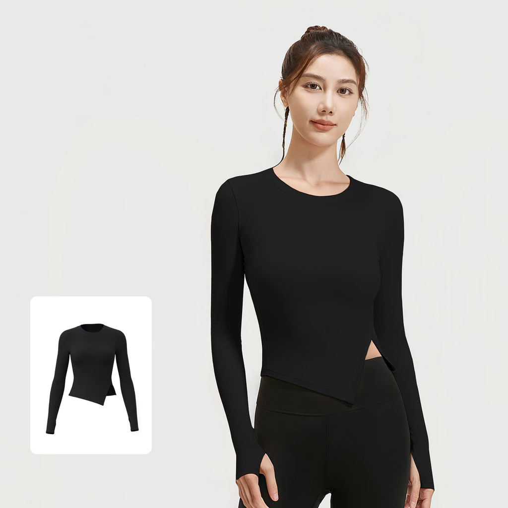 mvp sport เสื้อยืดคอกลมสีพื้น เสื้อกีฬาแขนยาว เสื้อโยคะ ชายผ่า thumbnail 4