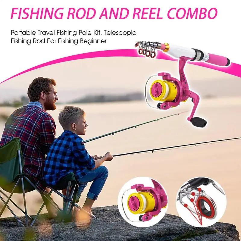 Spinner Rod และ Reel Combos ขนาดเล็ก Baitcasting Rod Combos แบบพกพาตกปลา Pole Kit Telescopic Fishing