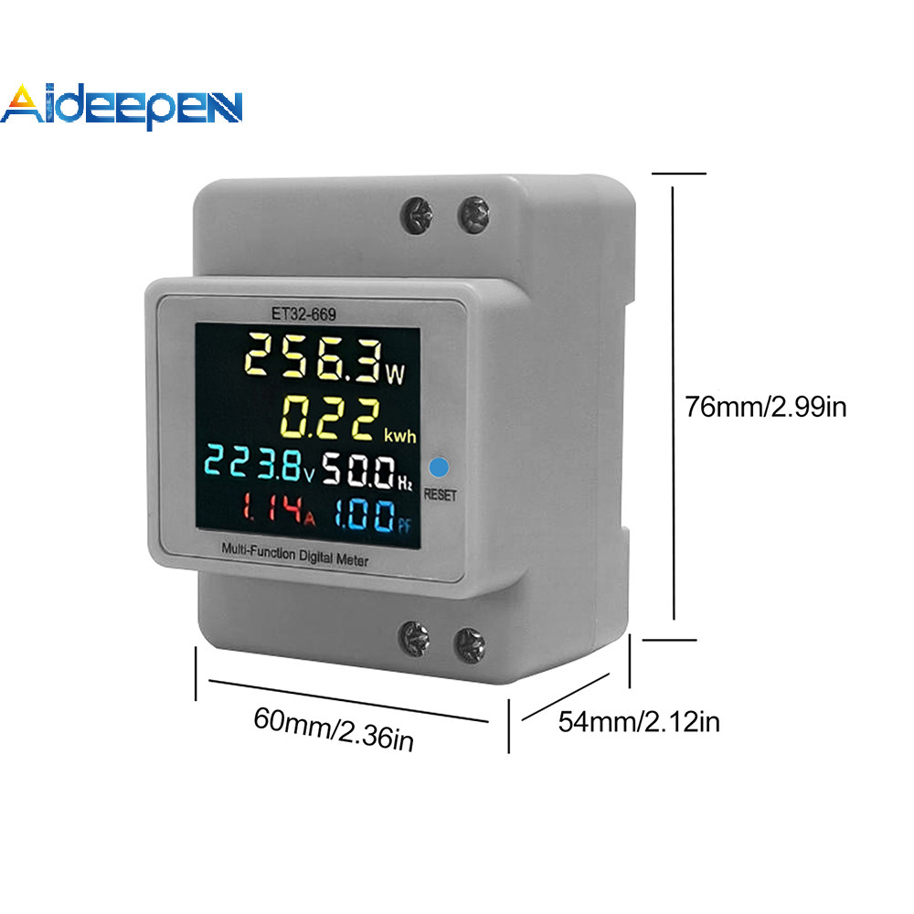 AIDEEPEN ET32-669 100A DIN Rail Energy Meter AC 40-300V มัลติฟังก์ชั่นจอแสดงผล LCD แรงดันไฟฟ้าเครื่อ