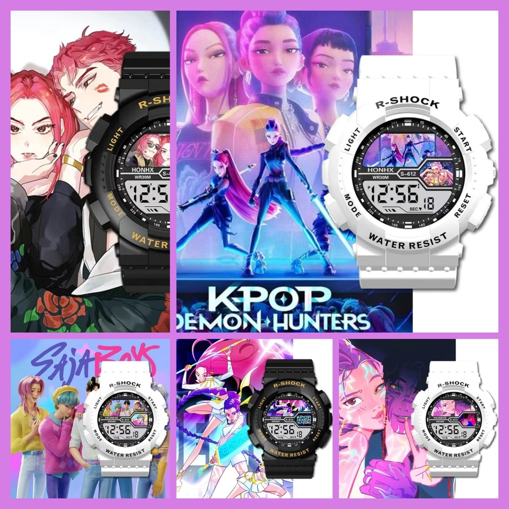 KPop Demon Hunter Huntrix Saja Boys นาฬิกาดิจิตอลกีฬานาฬิกาอิเล็กทรอนิกส์เด็กเด็กวันเกิดคอสเพลย์ Merch