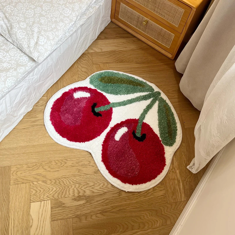 Pink Cherry Super Soft Handmade Tufting Rug Kid Room Decoration Salon Thick Pile Rug Irregular Carpe