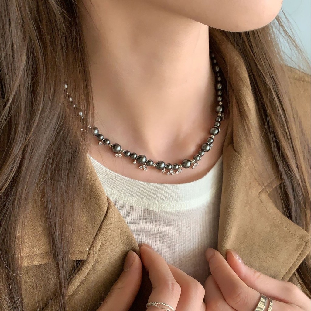 สร้อยคอไข่มุก Swarovski แบบเนบิวลาและดอกจีปโซฟิลา คอลเล็กชั่น Hejia Bubble Nebula