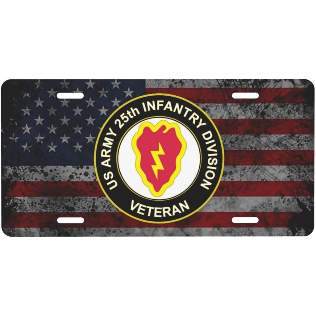 US Veteran 25th Infantry Division ส่วนบุคคลป้ายทะเบียนอลูมิเนียมด้านหน้าเหมาะสําหรับเล่นกลางแจ้ง 6 X