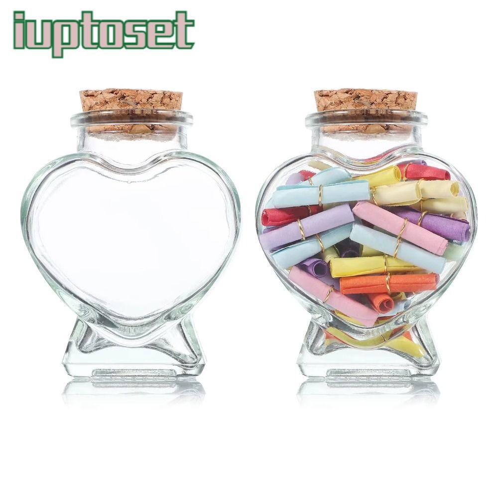 IUPTOSET Wishing Bottle, Peach Heart Shape Origami Stars Glass Bottle, DIY Craft Storage Bottle for 