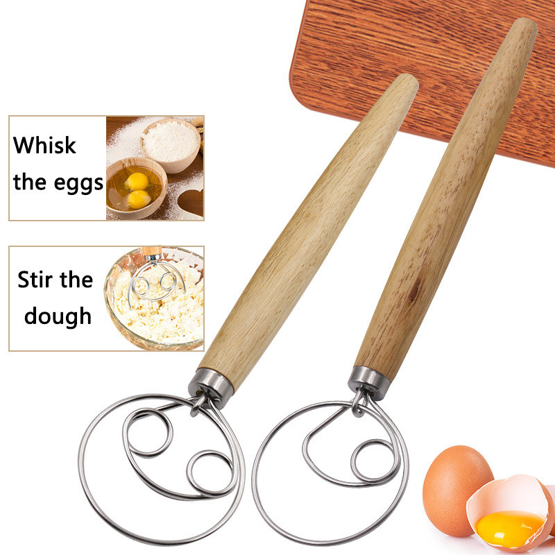 ครัวยูทิลิตี้ Gadget 43 ซม.Oak Handle Powderer แป้งกวนแป้ง Stirrer Coil G9G4
