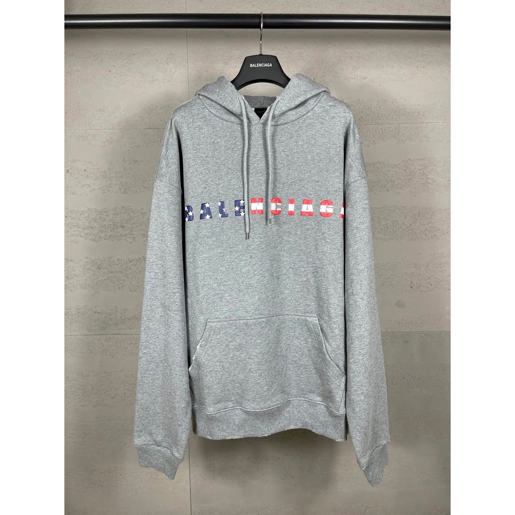 hoodie Balenciaga ออกแบบจากฝรั่งเศส พร้อมลายพิมพ์สีสันบนอกและโลโก้แบรนด์ ทรงคลาย.fit สำหรับผู้ชายและ