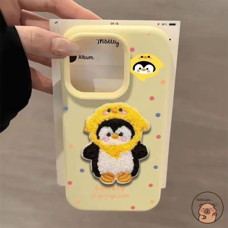 ใช้งานร่วมกับสําหรับ iPhone 14 Plus 13 12 11 Pro Max XR iPhone14 iPhone13 เคสโทรศัพท์ Plush เย็บปักถักร้อย Penguin สุนัข Polka Dot Chick ฤดูหนาวน่ารักการ์ตูนนุ่มปลอกกรณี