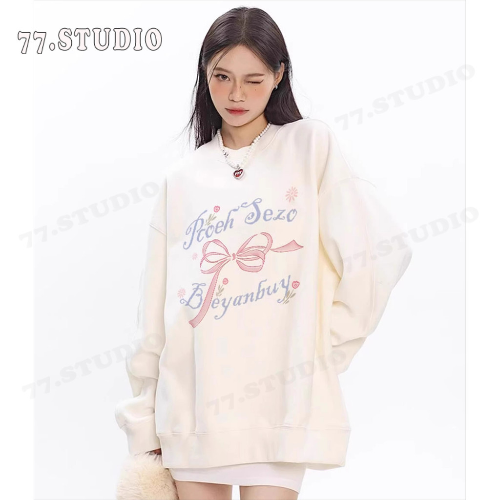 （พร้อมส่งจากกรุงเทพ） เสื้อกันหนาวแขนยาว เสื้อยืดคอกลมพิมพ์ลาย เสื้อเชิ้ตลำลองทรงหลวมใส่สบายจะไม่เกิดริ้วรอยหรือจางหายไป