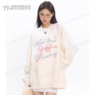 （พร้อมส่งจากกรุงเทพ） เสื้อกันหนาวแขนยาว เสื้อยืดคอกลมพิมพ์ลา…