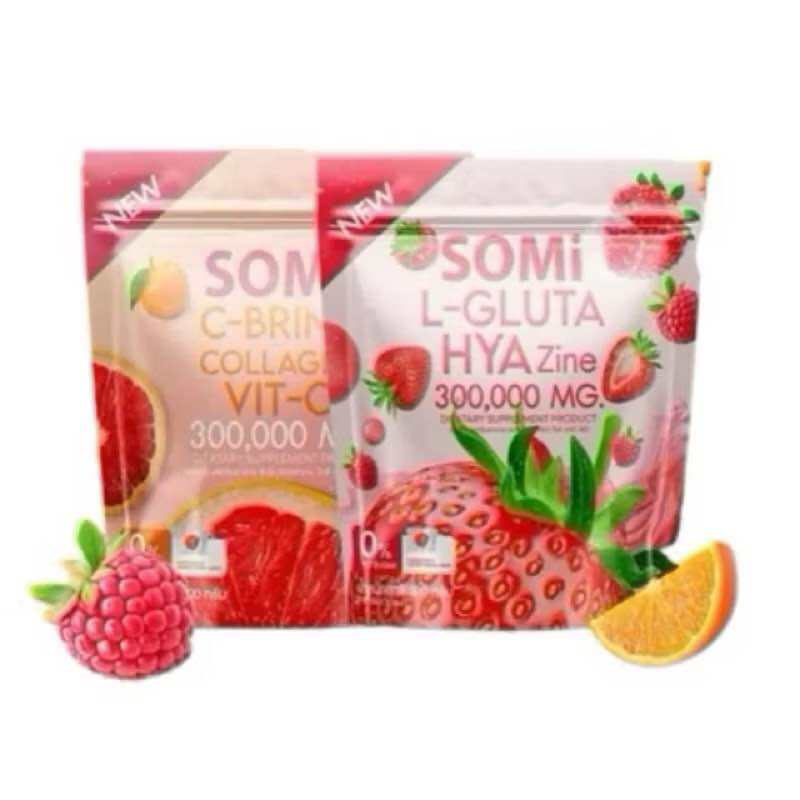 น้ำชง Somi C-Brink Collagen Vit-c & L-Gluta HAY Zine บำรุงผิว เล็บ ผม สายตา 1 ห่อ 30ซอง