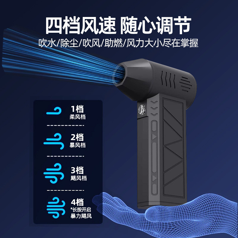 พัดลมรุนแรง 13,000 เทอร์โบ ยูเอสบี กลางแจ้งพร้อมไฟ นํา มือถือมินิพัดลมความเร็วสูงแบบไม่มีแปรงหิมะเป่