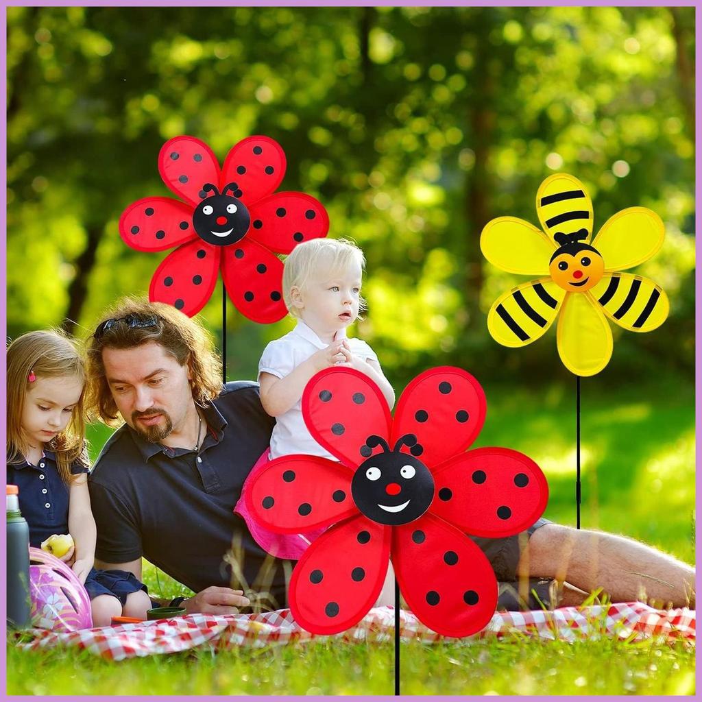 Wind Spinner Pinwheel สําหรับสนามหญ้าตกแต่ง Ladybug และ Bee Windmill และ Pinwheel เครื่องประดับสําหร
