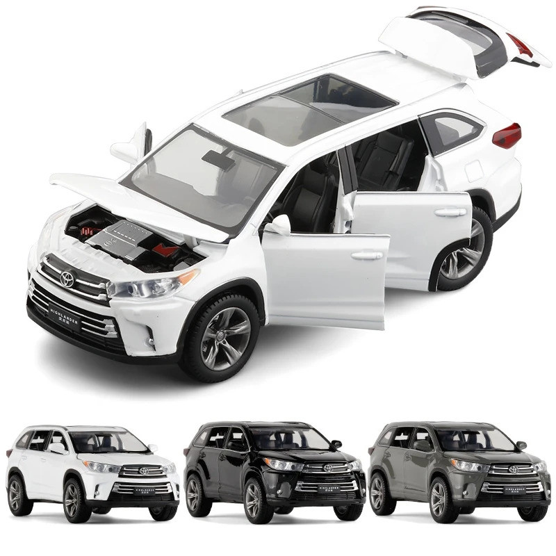 1/32 Toyota Highlander Suv กีฬาของเล่นรถ Diecast โลหะ Miniature Jkm เสียงและแสงคอลเลกชันชุดของขวัญสํ
