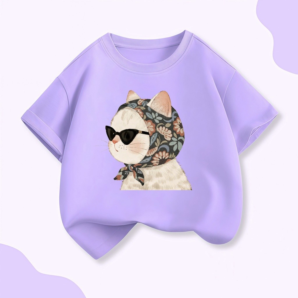 เสื้อเด็กผ้าฝ้ายเกาหลีลายแมวใส่แว่นกันแดด