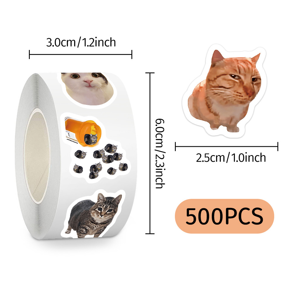 500 ชิ้น/ม้วนจํานวนมากสติกเกอร์แมวตลก-10 รูปแบบทางศาสนาสําหรับคนรักแมวและการตกแต่ง DIY