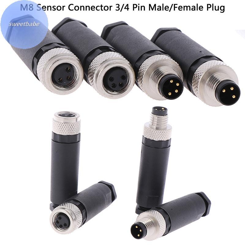 SEBABE 1 PC M8 Sensor Connector 3/4 Pin ชาย/หญิงปลั๊กมุมตรง TH