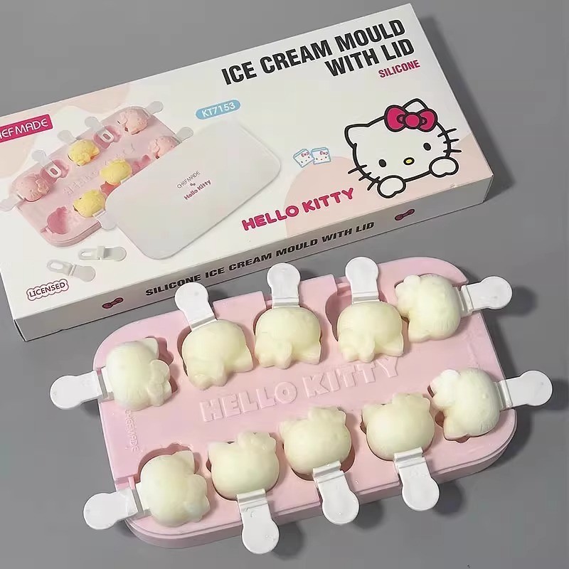 SANRIO ซานริโอ สวัสดี คิตตี้ แม่พิมพ์ก้อนน้ําแข็งซิลิโคนเกรดอาหารไอศกรีมแม่พิมพ์ถาดน้ําแข็งกล่องน้ําแข็งในครัวเรือน***-