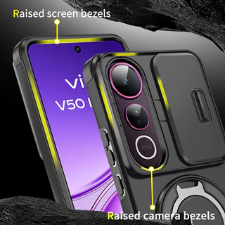 Vivo V60 V50 V40 Lite V40 Pro V50E สไลด์เลนส์กล้องแหวนป้องกันขาตั้งเคสโทรศัพท์แม่เหล็กขาตั้งเกราะกันกระแทกปกแข็งซิลิโคน