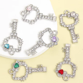 10pcs Sparkling Rhinestone Inlay KT Cat Avatar กรอบ Key Shape Charms น่ารักสร้อยคอต่างหูพวงกุญแจเข็มกลัด DIY Hollow Love Heart โบว์ลูกแมวหัวจี้,สาวหวานอุปกรณ์เสริม