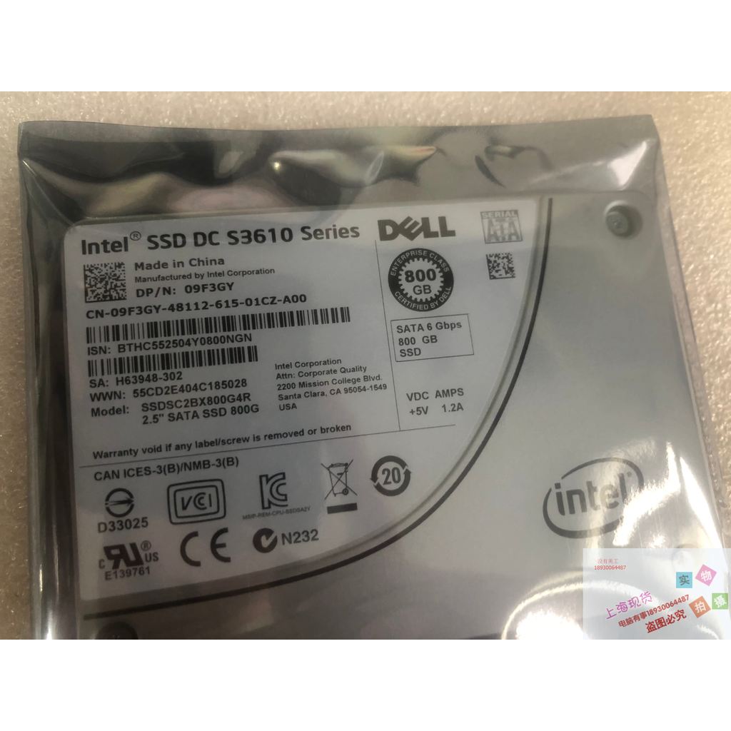 Dell/Dell S3610 800G SATA SSD 9F3GY SSDSC2BX800G4R ของแท้รับประกัน 1 ปี