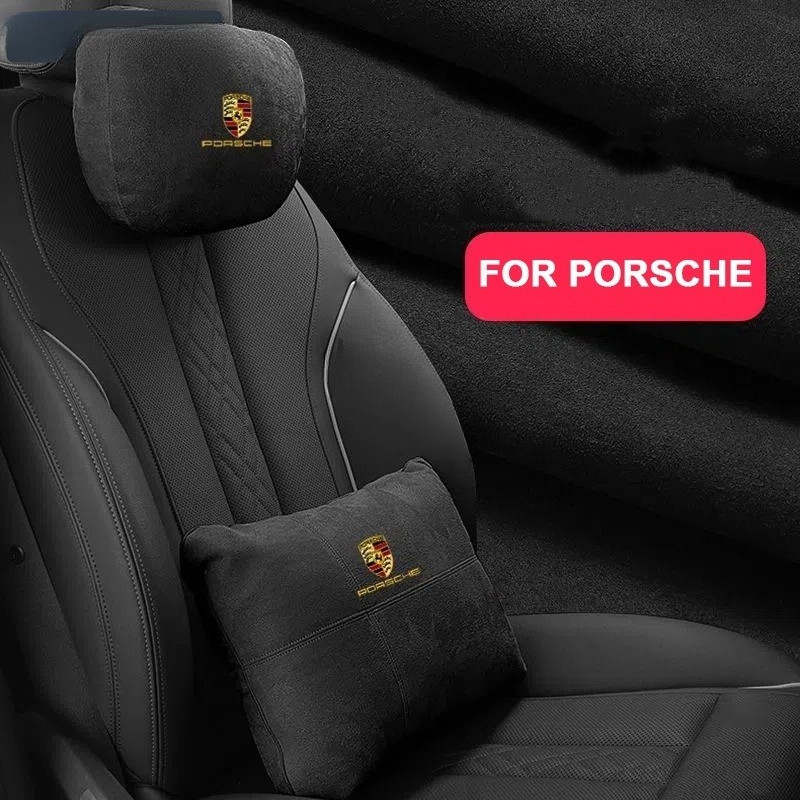 สําหรับ Porsche รถ Suede Headrest คอป้องกัน Headrest Lumbar Cushion หมอน Panamera Macan ใหม่ Cayenne