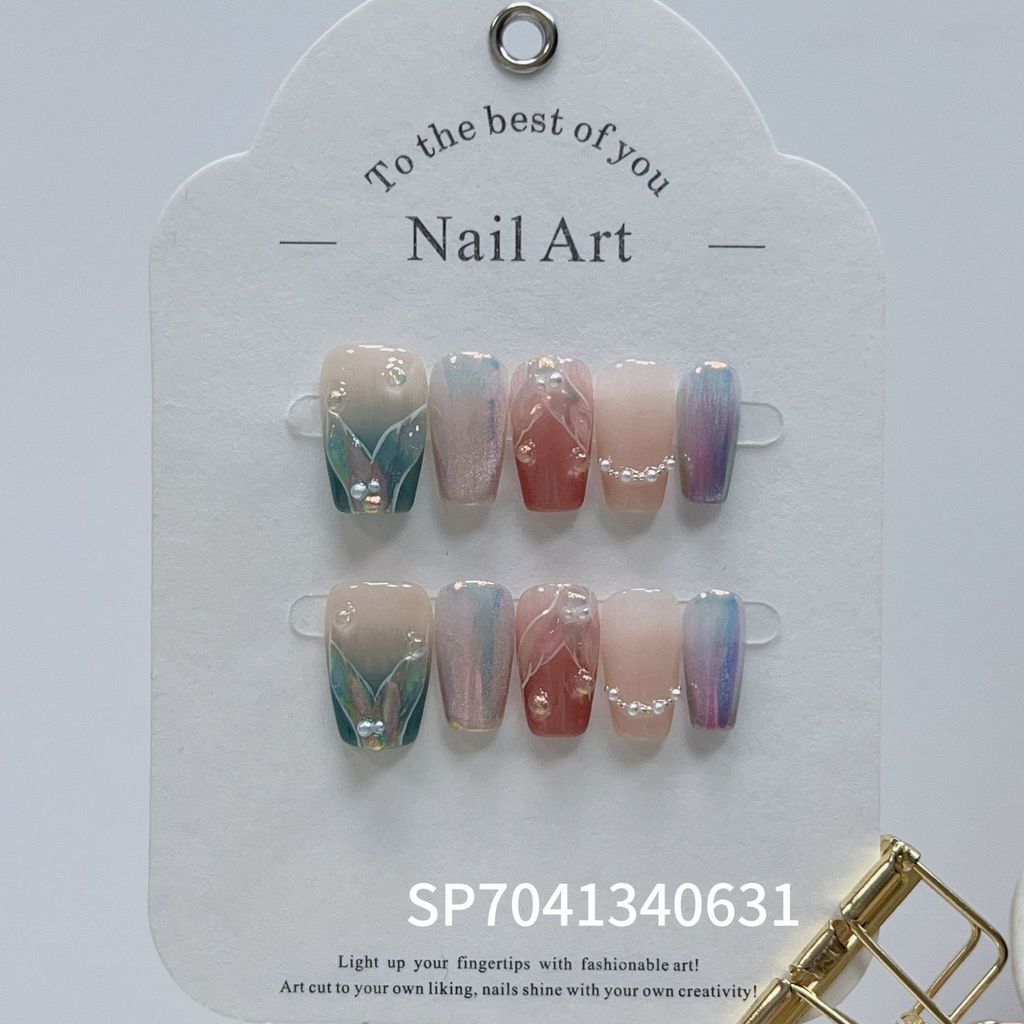 เอสพี7041340631Pure Hand-Weared Nail Mermaid HAND-Painted แกะสลักเล็บสติกเกอร์ที่ถอดออกได้สไตล์ใหม่ 