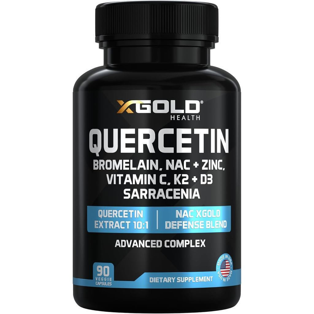 X Gold Health Immune Support อาหารเสริม – Quercetin 1000mg, 1000mg, Zinc, Vitamin D3+K2,Vitamin C, E