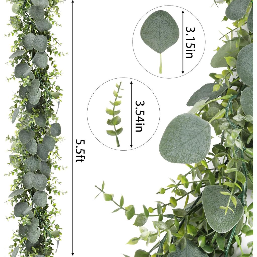 CEWOR 5pcs 5.5ft Artificial Eucalyptus Garland Fake Silver Dollar Eucalyptus Greenery Garland Vines 