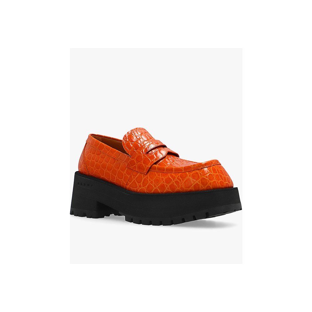 ฮ่องกงไดเร็กเมล์อินเทรนด์หรูหรา Marni Ladies Logo รองเท้าโลฟเฟอร์พื้นหนา