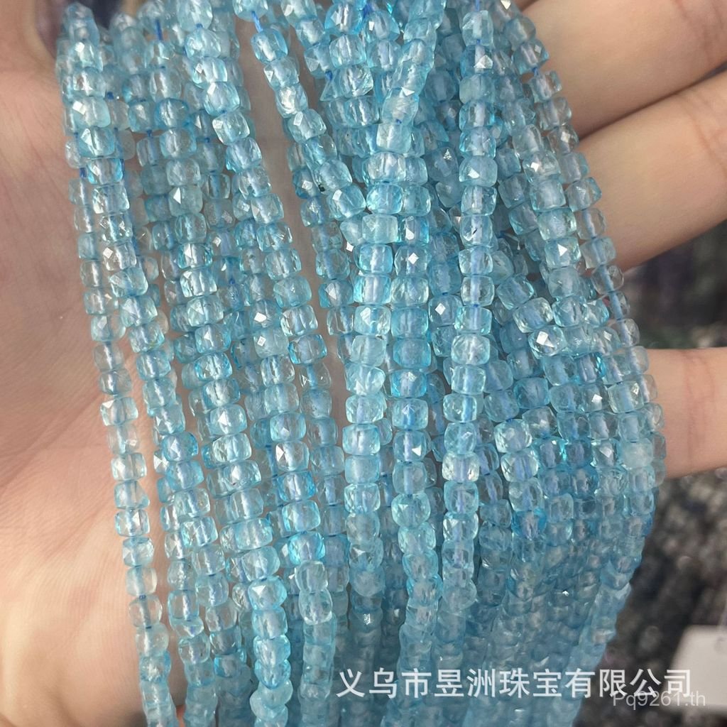 สร้อยข้อมือคริสตัลสีฟ้าแฮนด์เมードพร้อมท้อปาซและลูกปัด Faceted กรอบสวยงาม EFY6