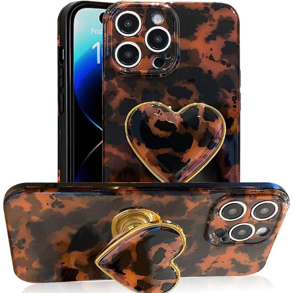 Compatible with Cute 16 Pro 6.3 ''Case, Tortoise Shell Phone Case with Brown Amber Print Leopard Hea