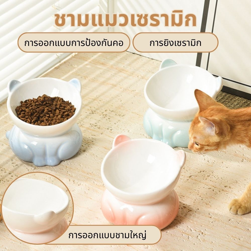 ชามน้ําแมว น่ารัก ชามเซรามิคสัตว์เลี้ยง ยกสูง ชามข้าวแมวเอียง สีไล่ระดับสี สามารถใช้ตกแต่งบ้านของคุณได้