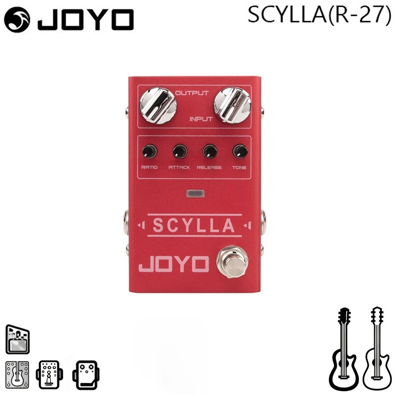 JOYO R-27 SCYLLA กีตาร์เบสเหยียบคอมเพรสเซอร์เอฟเฟกต์เหยียบที่แม่นยําลูกบิดการบีบอัดเสียงต่ําและช่วงค