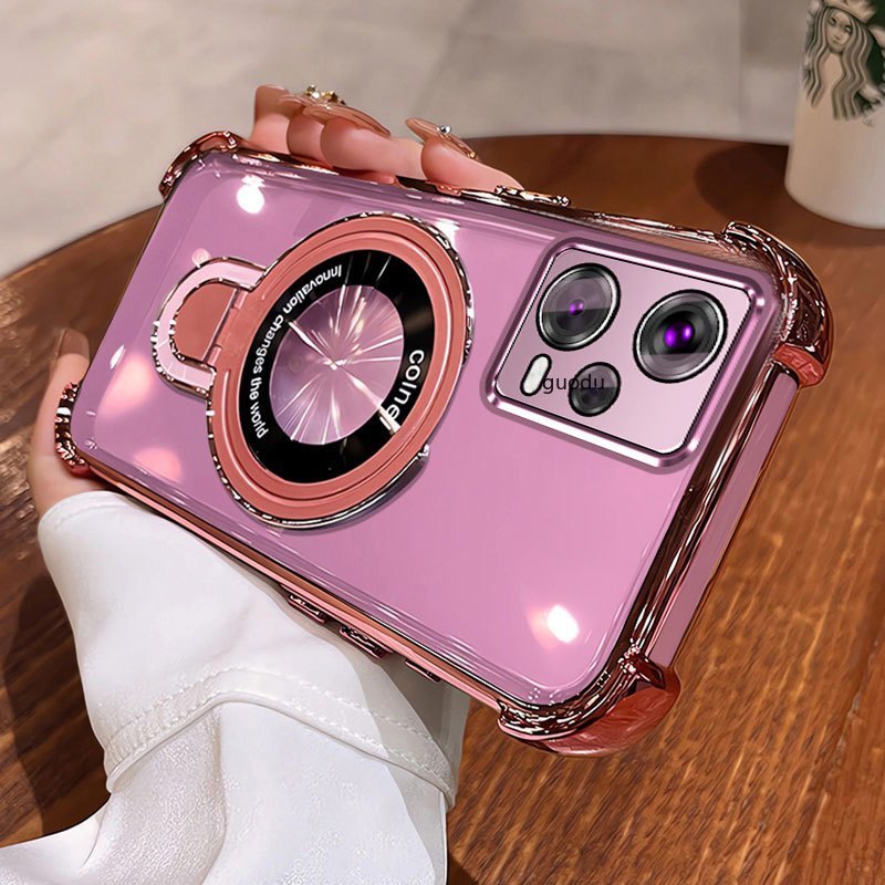 TTCR เคสโทรศัพท์ POCO X5 5G เคสโทรศัพท์กล้องเคส U Bracket Electroplating Bracket Cover สี่มุมโปร่งใส Soft Case เคสป้องกัน