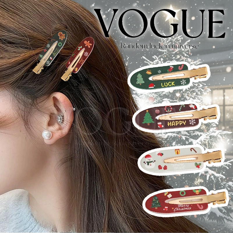Vogue🌟พร้อมส่ง🌟 กิ๊ปหนีบผมลายคริสมาส สีแดงเขียวตัวเล็กใส่ง่าย ราคาเบาๆ (VO-62)