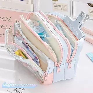 กล่องดินสอจับคู่สี โดปามีน กระเป๋าดินสอใสความจุขนาดใหญ่กระเป๋าเก็บเครื่องเขียนแบบเรียบง่าย