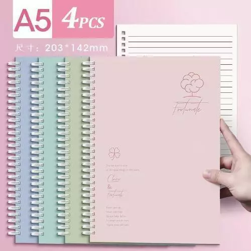4 ชิ้นปกอ่อน A5 โน๊ตบุ๊คเกลียวผูกเพิ่มความหนาของนักเรียนโน๊ตบุ๊ค 60 แผ่น / เล่ม