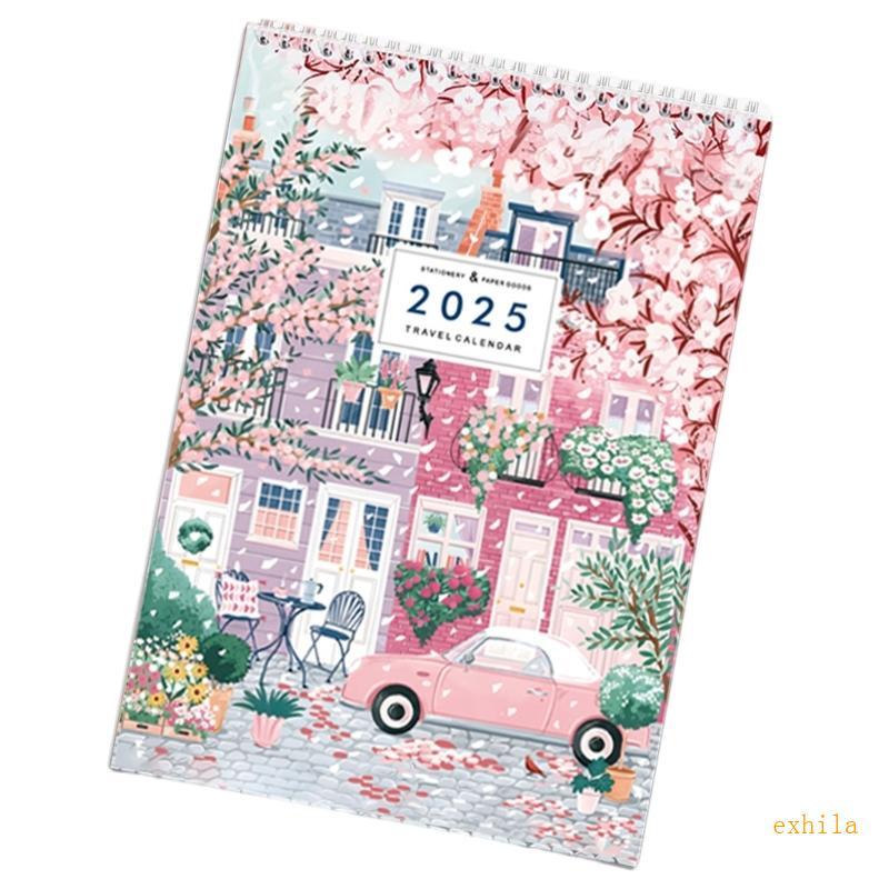 Exhila 2025 Travel Journey Calendar 2025 ปฏิทินแขวนผนังแบบแขวน Planner 12 เดือนปฏิเสธจากเดือนมกราคม 