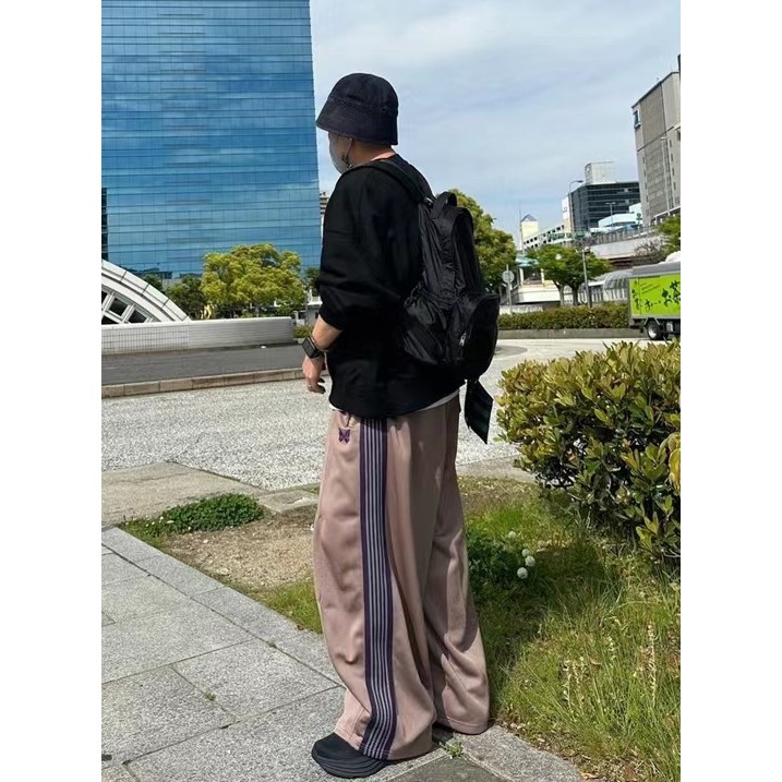 Needles track Striped Light Pink Sports Casual Wide-Leg Pants Flying Squirrel Pants Unisex
