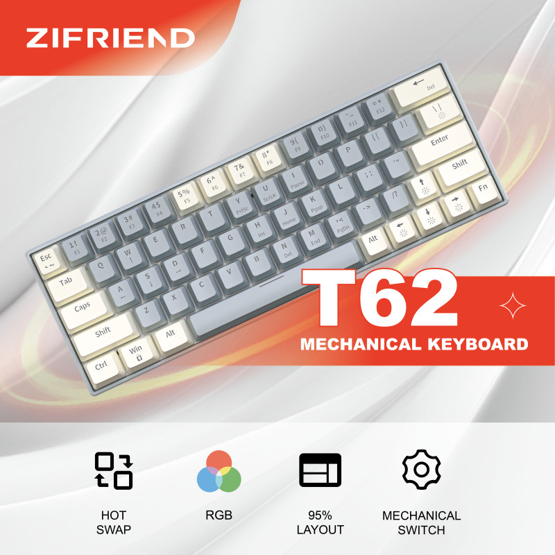 ZIFRIEND  T62 Mechanical Keyboard Red Blue Switch RGB Backlit Wired 63 Keys Keyboard