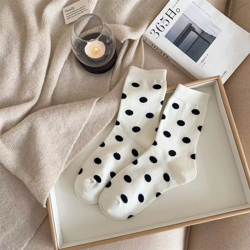 ถุงเท้าสไตล์ Maillard สำหรับผู้หญิง ออกแบบอเนกประสงค์ลายจุด Polka Dots เหมาะสำหรับฤดูใบไม้ร่วงและฤดูหนาว - รูปที่ 6