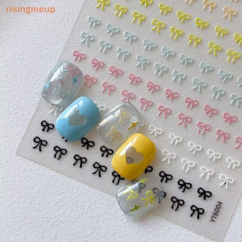 [risingmeup] 1 แผ่นผสมสีโบว์สติกเกอร์เล็บบรรเทาน่ารัก Bowknot Nail Charms โบว์ตกแต่งเล็บใหม่