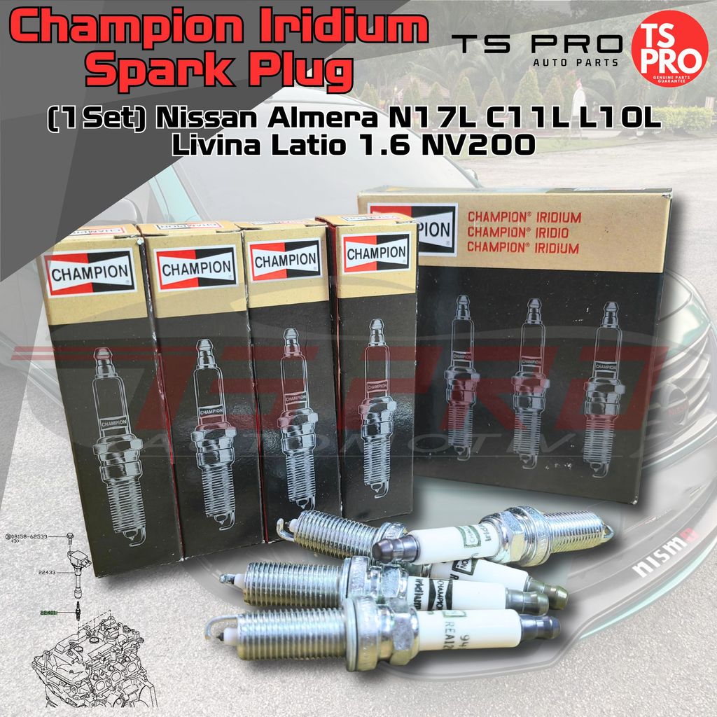 (1ชุด) Nissan Almera N17L C11L L10L Livina Latio 1.6 NV200 Champion Iridium Spark Plug REA12WMB4