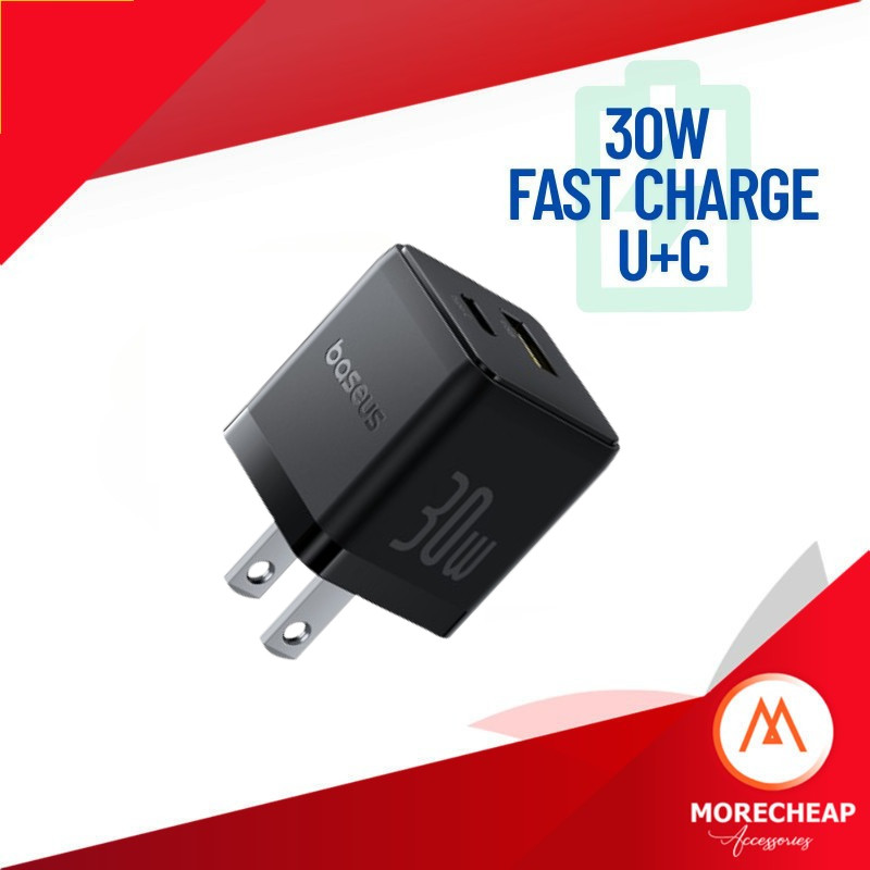 ถูก/แท้ Baseus Palm Fast Charger หัวชาร์จ 30W FastCharge Adapter USB / TypeC ขนาดเล็ก Mini Yet Powerful