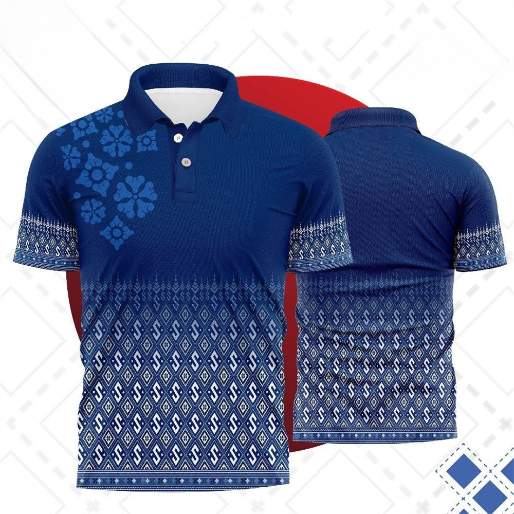 เสื้อโปโลผู้ชาย ดีไซน์ลายไทยสวยงาม ระบายอากาศได้ดี เหมาะสำหรับใส่ในฤดูร้อน